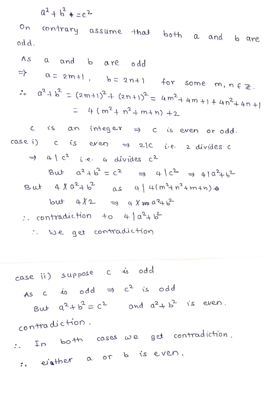 on contrary assume +haboth a and bare od d As a a and are od b 2n for some m,n Z ťs an int ego. C ís even or odd case i is er