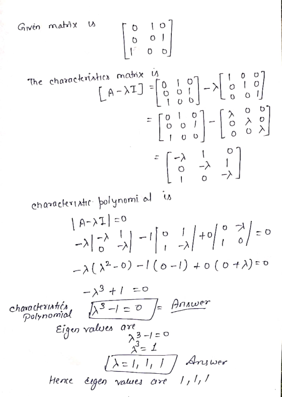 GIvin mahix The charactristic» matix iA LA-AIJ eharacterAt bolynomi al -2 0 -A2-0)-(o -) characterints Polynomial 3- Eigen va
