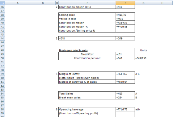 А B E F G H 2 Contribution margin ratio =F41 Selling price Variable cost Contribution margin Contribution margin % Contributi