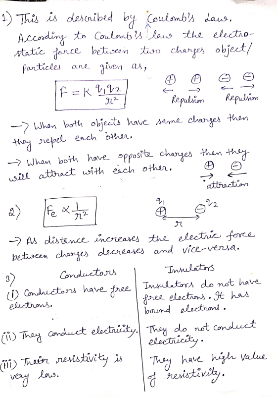 2 1) This is described by Coulombs Law. According to Coulombs law the electro- static force between two charges object/ par