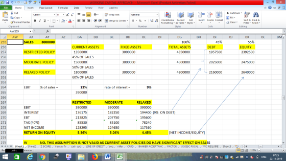 WORKING CAPITAL APPROACH - Microsoft Excel (Product Activation Failed) Review View Add-Ins File Home Insert Page Layout Formu