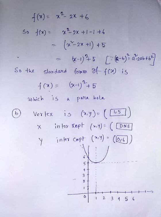 f(x) = x ² - 2x + 6 So t(a) = 3? 2x +1-1 +6 = (x - 2x +1) +5 - B-1)4 5 [(ab)? a=2ab +627 So the standard form of f(x) is f(x)