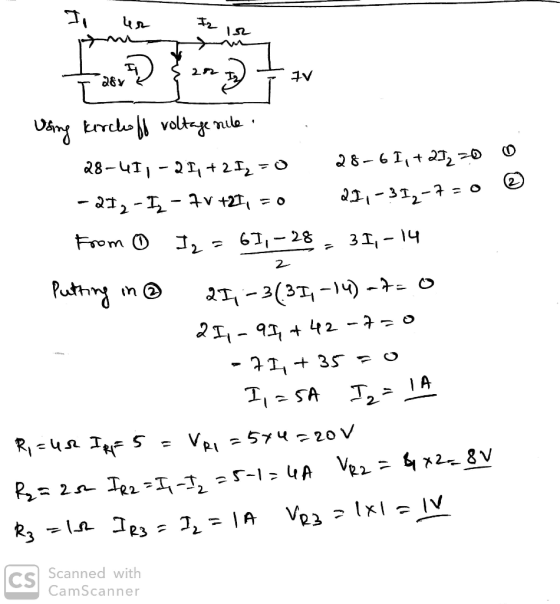 In ur Iz 17 26v z Using Kirchoff voltage sile. . 28-411-21 +21,0 28-61, +234 0 0 -212-IL - 7v+2I, 50 23,-312-7= 0 2 From 0 12