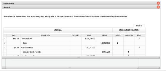 Instructions Journal Journalize the transactions. If no entry is required, simply skip to the next transaction. Refer to the