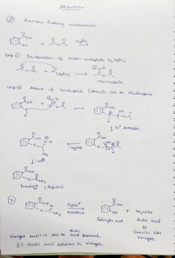 Answers 2 Arrow Pushing mechanism TOH Step o Protonation of acetic anhydride by Hally -H (H2PO4) lol electrophite step-0 Atta