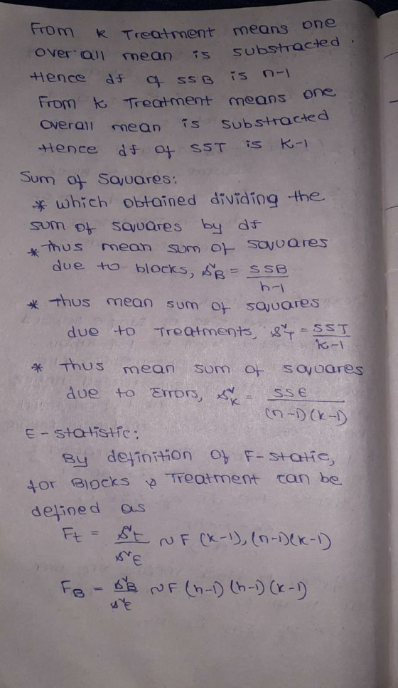 from k Treatment means one over an mean is substracted Hence at a ss is n-1 From t Treatment means one overal mean is substra