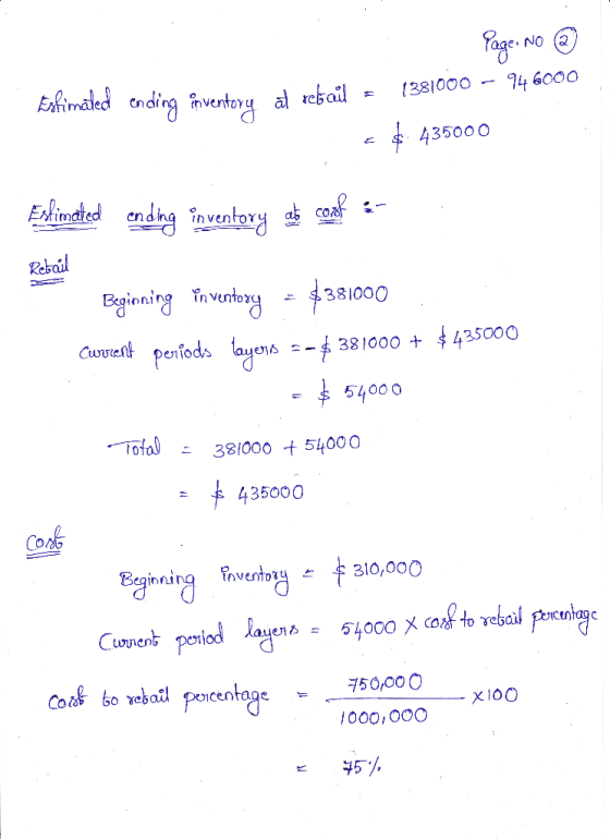 Foge NO Ehimaled cndingventorg reail 94 6000 1381000 435000 Exkimated ending inventory o - Resail Baginning T vntong 381000 t