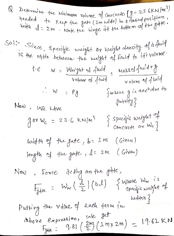 wine the minimum volume of caucrete 19-2 headed to keep the gate, heith el=am. Note the ne 23.6KNIM Keep the gate (Im wide) i