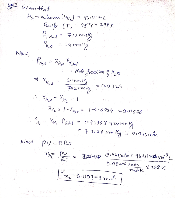 Salh civen that H₂ - veleeme (VG) = 96.41 me Пенф. (т) 242 298 Protal = 742 mmily PHe = 24 mmHg Now, Pro > XHp Protal L Hole