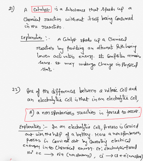 21) A Catalyst is a substance that speeds up a Chemical reaction without itself being consumed in the reaction. Explanaties :