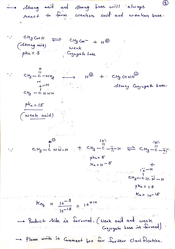 Strong react acid and to form strong bare will always 3 weaker acid and weaken base. CH3CNH - CH₂ Coo- THE (Strong acid) pka