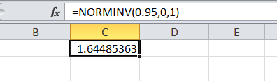 fc =NORMINV(0.95,0,1) в 1.64485363!