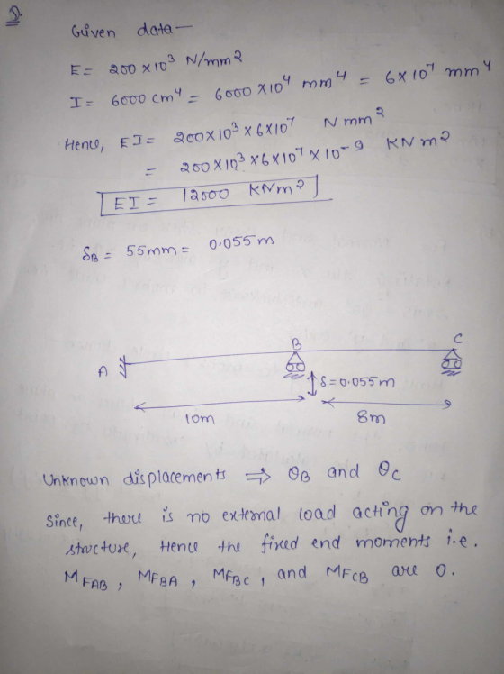 Guven data- E 200 x 10 3 N/mm2 I= 6000 cm = 6000x104 mm4 = 6x107 mmy २ Nmm Hence, EI 2008 103 x 6X107 200 x103 x6x107x10-S K