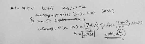 At 954. Level 2212=1.960 marrainor error (E)=0.02 (2%) p=0.50 chain formation) Sample size (n) = (20 in 2 $156)= (1 960 10. o
