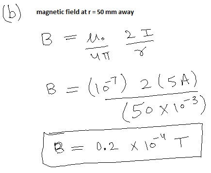 magnetic field at r 50 mm away Ahe B6) 2 (5A)