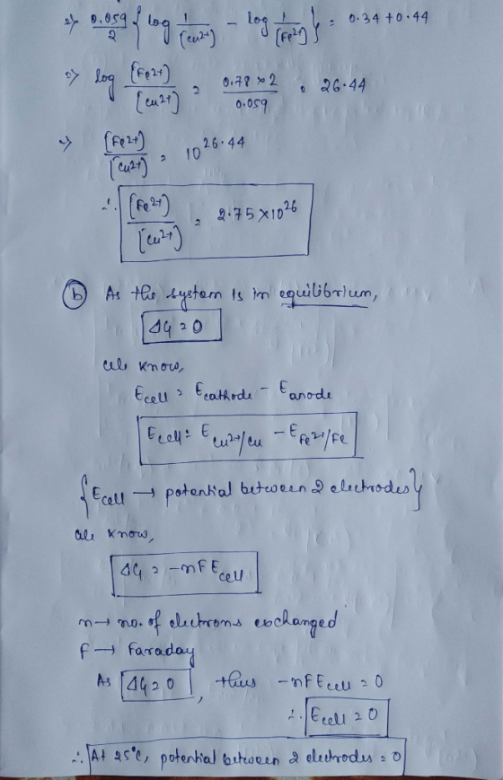 aga yung taong long forgy - 0.34 +0.44 ** sy log (7827) [eu2t) 0178 *2 0.059 . 2644 2.7581026 As the system is in equilibrium