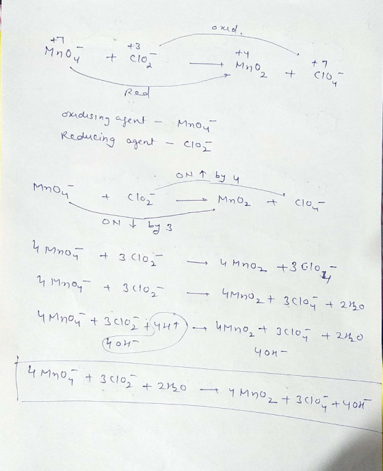 ond. + мал — MnO4 + 3 + Cl2, «Ч Mn, * 7 + c16 - Red oxidesing agent - Mnou Reducing agent - c103 mou . он ть у & clor MnO₂ ON