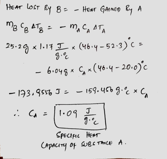 8: - HEAT LOST BY B = - HEAT GAINED BY A в ее те е т, с, ат, 25-20 х 1-11 т.к (6-- 52-3) се - 6-оч я с (46-4 - 20.0) — 193,9s
