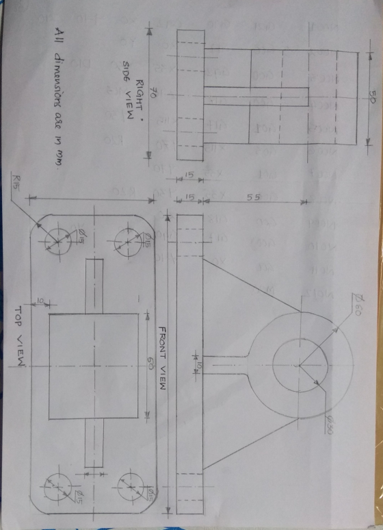 50 930 55 FRONT VIEW 1015 70 RIGHT SIDE VIEW dis 015 All dimensions are in mm. R15 TOP VIEW