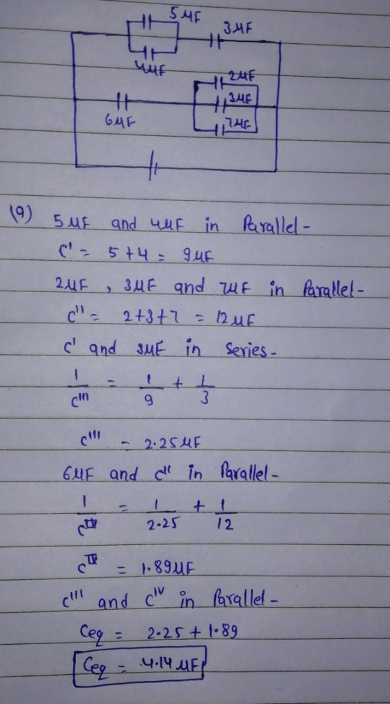 SME - BMF 빠 72UE 34C 19 5 UE and uur in Parallel- - 5+4= QUE 2UF , SUE and WE in = 2+3+7 = 12uE c and SME in series- paralle