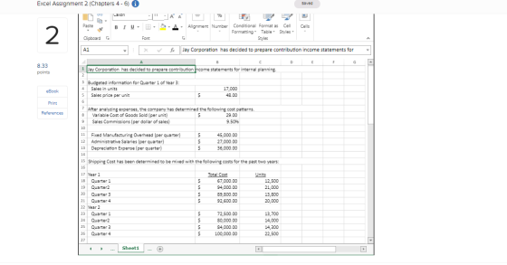Excel Assignment 2 Chapters 4 - 6) Saved Calori LI Paste BIU- AA A Alignment Number Conditional Format as Cell Formatting T