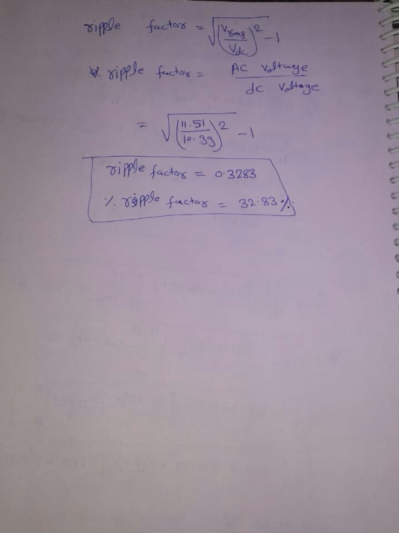 riple factors - Jaing de & ripple factor - AC Voltage de Voltage vipple factoy = 0.3283 % repple factor = 32.83 %