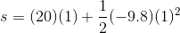 s =(20)(1) + rac{1}{2}(-9.8)(1)^2