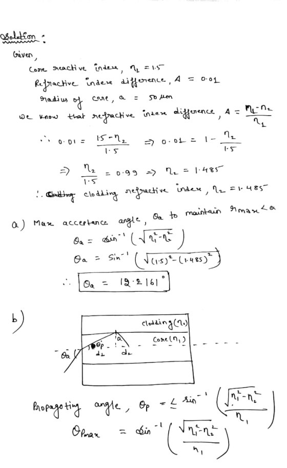 ostale om criven, 1.5 core reactive indere, n = 15 Refractive indexe difference, A = 0.01 radius of core, a = so um we know t