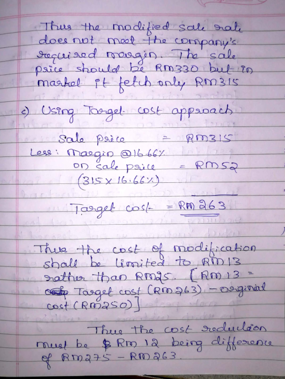 Thus the modified sale rate does not meel the companys Sraçcui sed moogin The sale paice should be RM33O but in maskel it fe