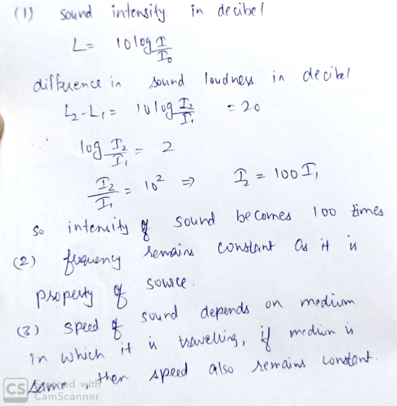 Souvd intensity (1) in deabe L 101 dilkuenct in in dechl ound loudnea 2-L 1 20 2 100T 2. 1 o0 imes intenaidy be Comes Sound S