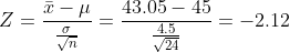 43.05 45 -2.12 Z = 4.5 Vn V24