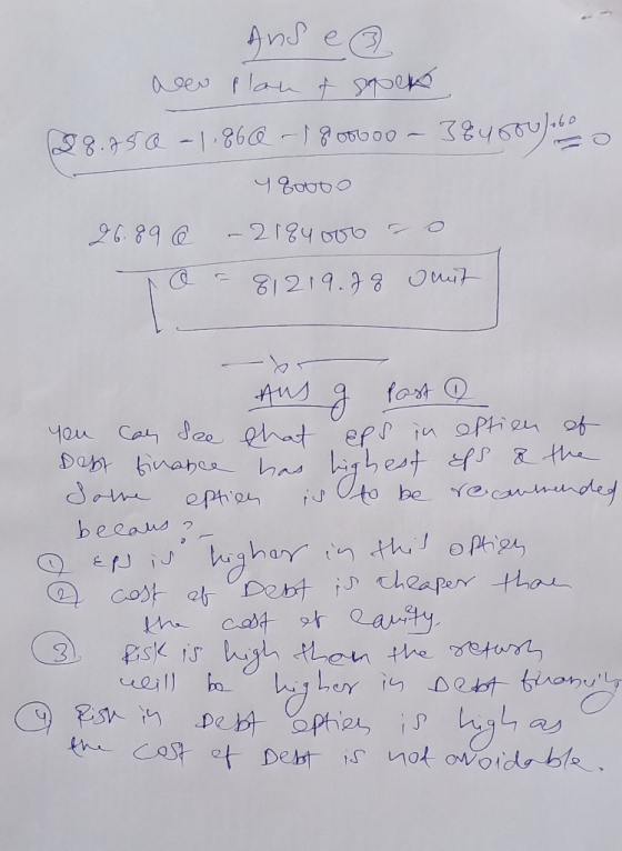 Ans e a geen plan of saper (98.45Q -1.866 -1 800000 - 3846096 48oooo 26.89 0 – 2184000 - s. i o = 81219.78 vuit b- Aus g Post