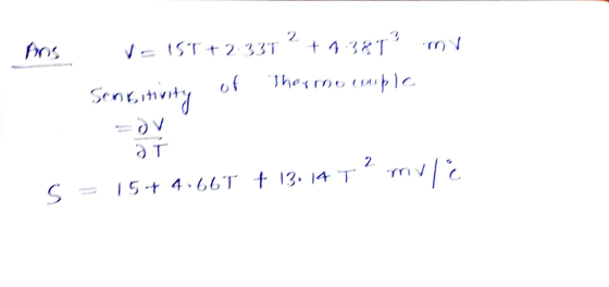 hos m V-1ST + 2 337 2 + 4.38 T² Sensitivity y of of Thermocouple - IT mvić S = 15-4 4,661 + 13.14 T