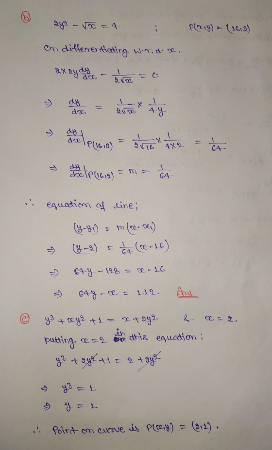 242 - vx=4 Plocity) = (1.612) on differentiating wird.se axay du ceva dy de ws 4.Y dy dx IP(1612) elpce ANTE 4X2 ĆA do be lip