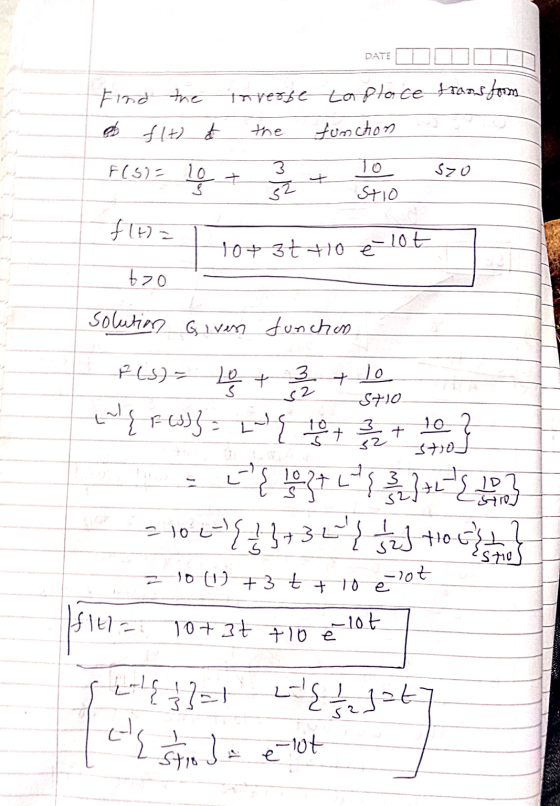 DATE Find the in verse ta ploce transform 얍 소 the function FS 570 ㅋ 3 35 10 stio HE ㅋ이크 이 구도 4아 670 solution Given function P