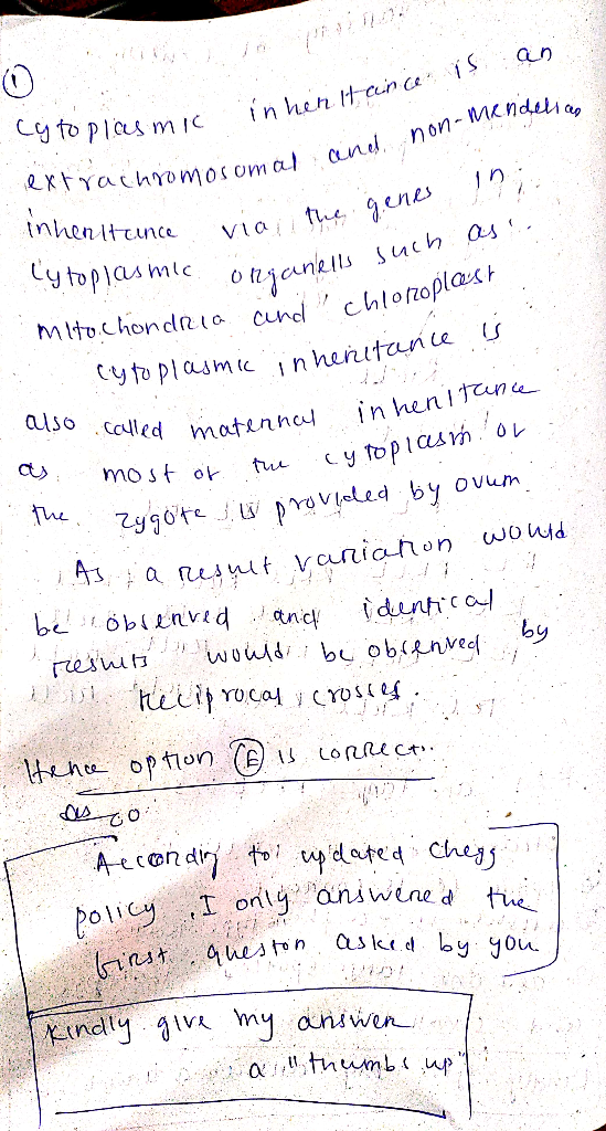 inhen it aince - Cytoplasmic extrachromosomal Inheritance via the ge Cytoplasmic organells smic inheritance is an hromosomal