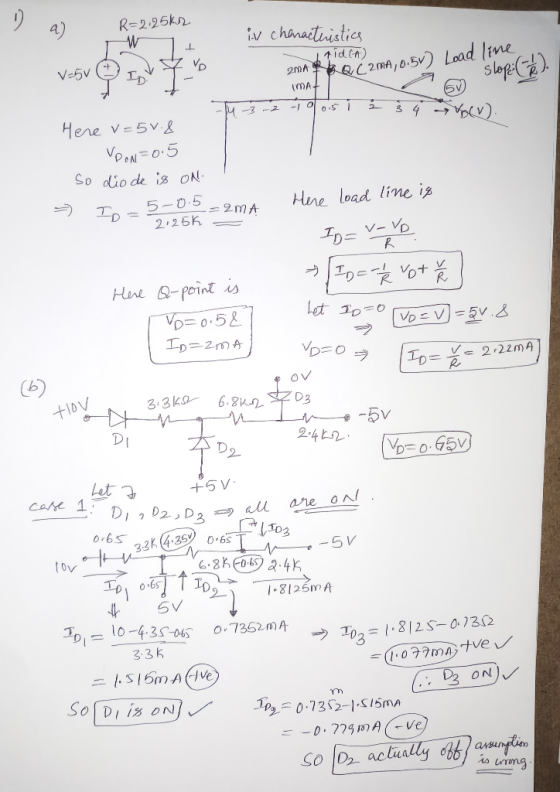 IMA Here v-5v,& νο,,-0.5 So diode is ON 2mA He In lime in 5-0.5 Hunt &-point is 0.5온 TD 6 -5V Di 24 52 2- Case 1 3 65 1102 t0
