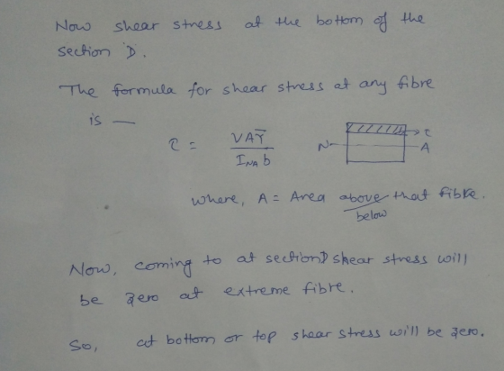 botom the at the shear stress section D The formula for shaar stress at any ibre is VAY No A Iva b where, A Anea aboe that fi