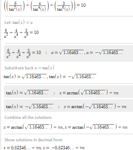 2010 ( ) ) )=10 tan-(x) tanº (x) Let: tan (3) x) = = 10 u u + II : 12=1.16463... , tu = -1.16463... u Substitute back u= tan(
