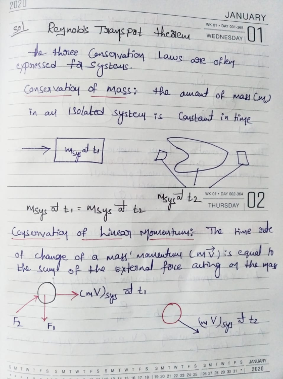 2020 JANUARY WK 01 - DAY 001-365 sol WEDNESDAY Reynolds Trayspot theorem. 01 the thoree Conservation laws are oftery expresse
