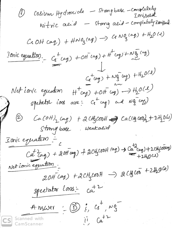 0 Cesium Hof drosciole – Strong base completelep 1. Ioniseed Nitric acid - stoung acid-completely Ronised. GOH caq) + HNog (a