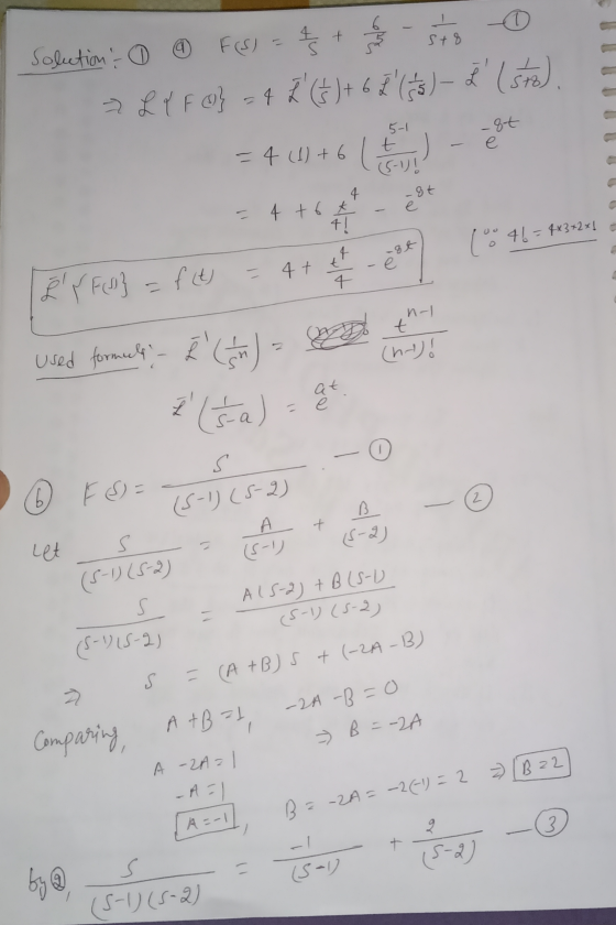 ( + Solection - 0 9 F(S) = 45+ ی ام - (اتیک +(3) 4= {@ F} ( ) + ( 4 سے - 9t e - 4 (1) + ( (1) 4 -8t e - 4 + ( * 4{ ( 4 = 43 4