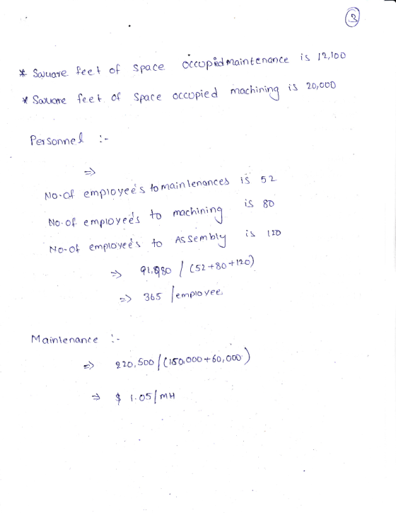 * Savuare feet of space occuped maintenance is 12,100 * Saxiome feet of space occupied machining is 20,000 Personnel :- No.of