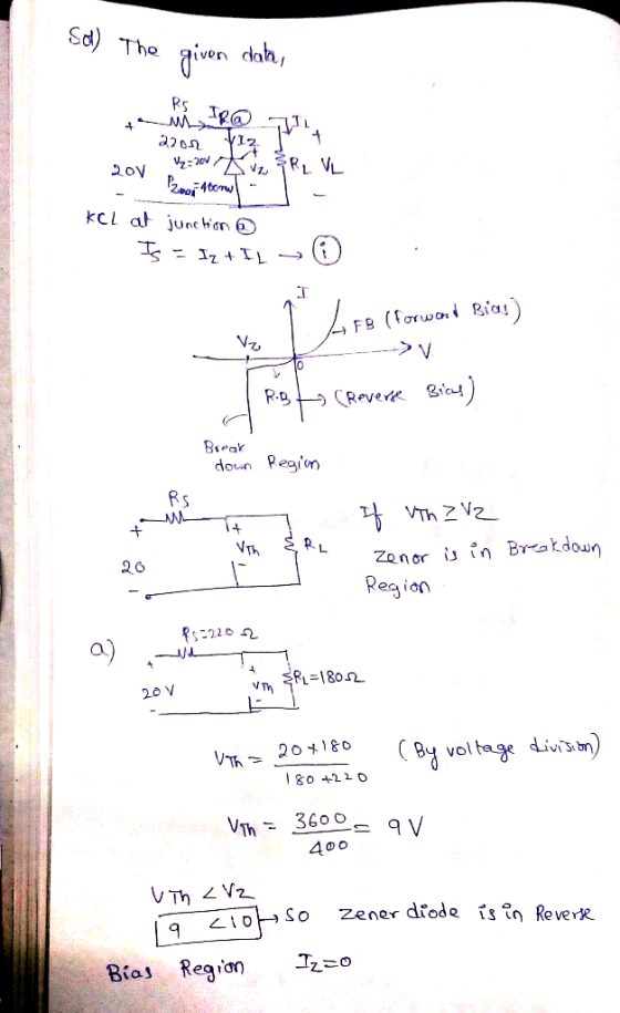 Sd) The giver data PS IR@ 7A 2208 / 12 V2:200 KVRL 201 Portem KCL at junction @ IS - Iq +IL - 9 Lee (forward Bias) 10 R.Bt (R