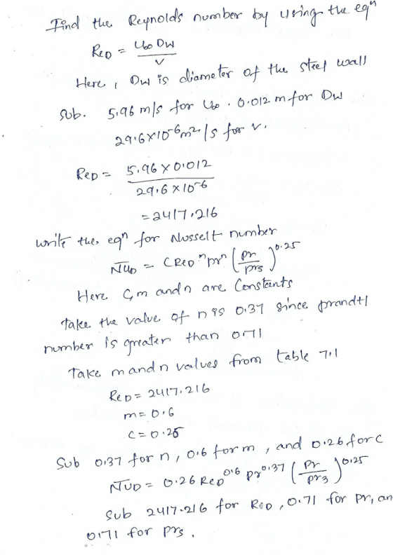 Find the Reynolds number by uringtte e =2417-216 on teeross number c for Nusret Nt, s. CeeoTr(%).ar take the volve of- n19 o