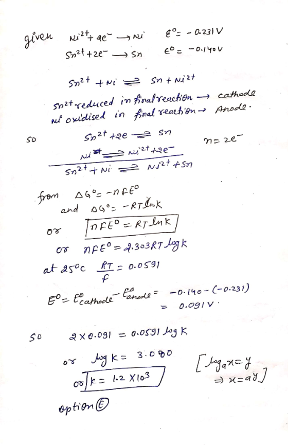 given niet de Ani 5024+24 7 sn & = - 0.23) v E = -0.140U . n=ze- 532t twi 2 sn + Nizt snat reduced in final reaction → cathod
