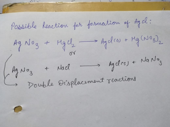 Possible Reaction for formation ft Agcl: Mgd + Na Nos + Nacl Ay Nos Double Oisplacmant reactiens