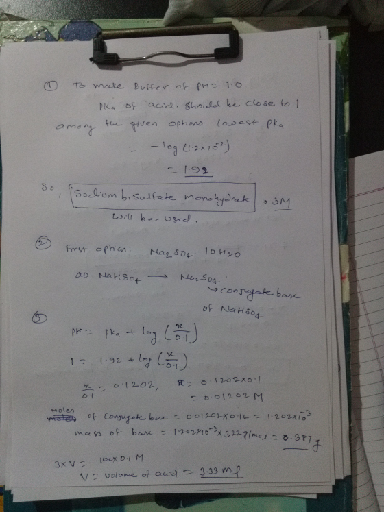To make Buffer of poa 1.0 Pka of acid should be close to I among the given ophions lowest pka - - log El.2x102) - 1.92 So, so