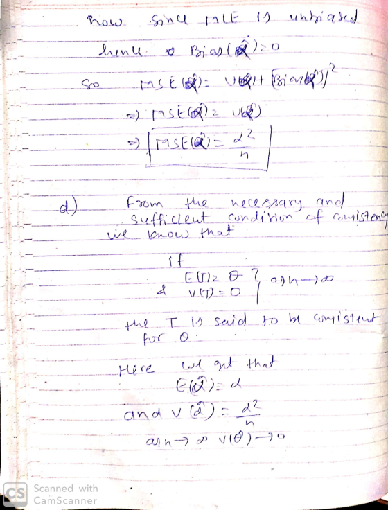 now since taLE is unbiased henc Bias (220 So MSE - unit bien a lasta el - MSE 2 = 22 from the nece snary and sufficient condi