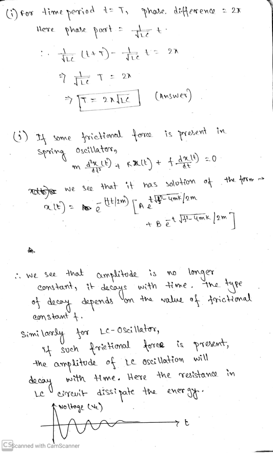 21 + (i) For time period to T, phase difference Here phase part the :. tee 14+)- the ts 21 7 the T = 21 (Answers) > T = 2x120